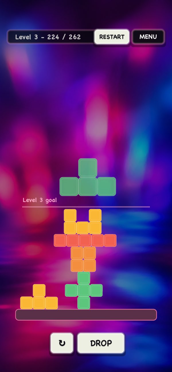 Shape Stackers gameplay screenshot with stacked blocks and level controls